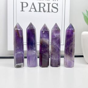 5pcs Natural Yooperlite Quartz Healing Crystal Wands,6 Faceted Reiki Chakra Stones, Healing Crystal Single Point Wand Faceted Prism Wand (Yooperlite)