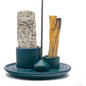 4 in 1 Palo Santo Holder, Palo Santo Sticks Holder, Incense Burner Holder，Sage Holder for Burning, Incense Holder for Sticks, Candle Holderr for Meditation,Yoga(Blue)
