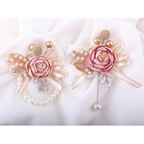 Handmade Satin Rose Water Drop Bridal Bouquet, 8.7inch Luxury Cascade Bridal Wedding Tossing Bouquet, Jewelry Proposal Bridesmaid Bouquet Groom Corsage Bride Wrist Flower Ivory