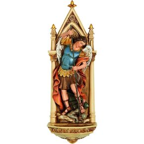 Joseph's Studio by Roman - St Michael Holy Water Font, Renaissance Collection, 7.75" H, Resin and Stone, Religious Gift, Decoration, Collection, Durable, Long Lasting