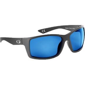 Flying Fisherman Rafter Polarized Rectangular Floating Sunglasses, Matte Black Frame/Blue Mirror Lens, Medium