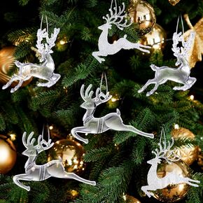 Bencailor Acrylic Reindeer Ornaments for Christmas Tree Crystal Reindeer Hanging Figurine Ornament Decorative Clear Deer Ornaments for Xmas Tree Home Decoration Party Supplies(18 Pcs)