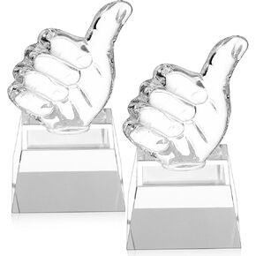 PartyKindom Thumbs Up Trophy: 2pcs Crystal Award Trophies Statues Model Winner Finger Trophy Decors for Employee Reward Appreciation Party Favors