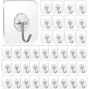 40 Packs -30lb Weight-Adhesive Hooks Kitchen Wall Hooks- 40 Packs Heavy Duty 30lb(Max) Nail Free Sticky Hangers with Stainless Hooks