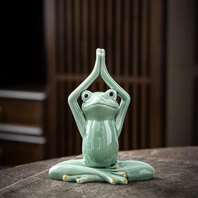 OwMell Ceramic Zen Frog Decor, Ceramic Yoga Pose Meditation Frog Staute for Home Zen Decoration - Prayer