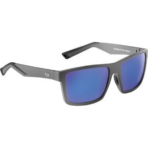 Flying Fisherman Swirl Rectangular Polarized Sunglasses, Matte Gray Frame/Smoke-Blue Mirror Lens, Medium