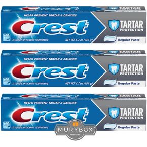 Crest Tartar Protection Regular Paste, 5.7 oz (Pack of 3). Helps Control Tartar and Prevent Cavities | Crest Cavity Protection Toothpaste | Crest Toothpaste Regular Paste + MB Sticker.
