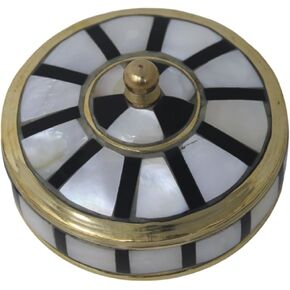 Round Hand Painted Decorative Jewelry Trinket Box Unique Gift For Home Décor Antique Metal Case with Mother of Pearl Sindoor Box/Coin Box for Women and Home Décor (TYPE-2)