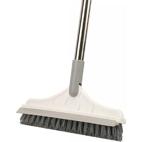 2 in 1 Cleaning Floor Scrub Brush Floor Brush Scrubber New Upgraded 51.4" Long Handle Grout Brush Scrape V-Shape Stiff Bristle Cleaning Brush with Squeegee 120°Rotating Tile Brush for Bathroom