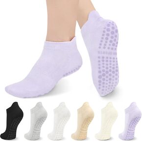 6 Pairs Pilates Socks for Women, Non Slip Yoga Socks with Grips for Barre Ballet Athletic Workout Barefoot Hospital