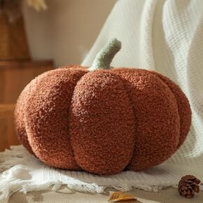 YRXRUS Halloween Pumpkin Pillows, Off White Pumpkin Shaped Throw Pillows Room Decoration, Teddy Fleece Cute 6x12 Inches Soft Pillow for Natural, Accent Halloween Pillows, Fall Decor