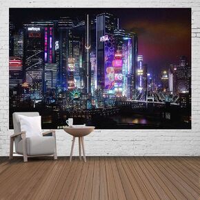 Ine Ive Punk Cityspace Tapestry Retro Neon Architecture Wall Decor City Skyline Wall Hanging Decorations Flannel Large Size 4060 Inches Tapestry for Home Living Room Dorm Bedroom In GTRLIE45