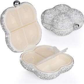 Soleebee Portable 7 Compartments Daily Pill Organizer, Bling Crystal Diamond Pill Box, Small Travel Pill Case, Pill Dispenser, Medicine Container Organizer to Hold Vitamin, Fish Oil (Black)