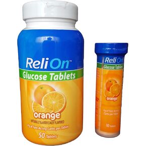 ReliOn Glucose, 50 Tablets with On-The-Go Tube, 10 Tablets. (Orange) by Reli On