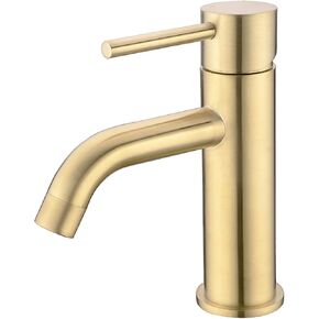 صنبور حوض الحمام بفتحة واحدة من النحاس من TRUSTMI مع مجموعة تصريف منبثقة ولوحة سطح بغطاء فتحة مقاس 6 بوصات، ذهبي مصقول in Kuwait