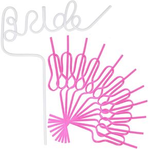 12pcs Reusable Bachelorette Party Decoration Straws, Includes 1 White Large Bride Straw,11 Pink Diamond Ring Straws, Bride party Favors Bridal Shower Wedding Engagement 12.6‘’ With 2 Brushes