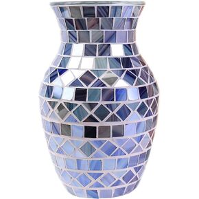 8" H Golden Mosaic Vase Glass Vase,Decorative Flower Vase,Decor Home Modern Midsize Mosaic Vase for Bedroom Livingroom Kitchen Office Wedding,Unique Mosaic Glass Vase Gift