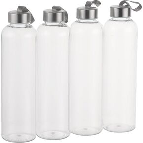 novelinks 27 OZ Plastic Water Bottles Reusable Water Bottles with Airtight Juice Bottle with Stainless Steel Lids for Eco-Friendly Travel Drinks and Beverages,6 Pack