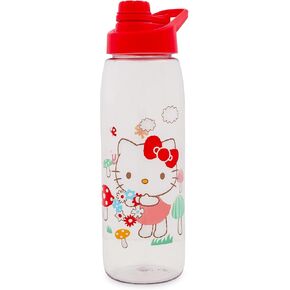 Silver Buffalo Sanrio Hello Kitty Mushrooms Water Bottle With Screw-Top Handle Lid | Large Plastic Sports Jug | Holds 28 Ounces