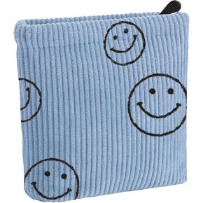 Preppy Corduroy Period Bag for School Teen Girls, Cute Smiley Face Sanitary Napkin Storage Bag Portable Period Pouch with Zipper, Sanitary Pads Bag Tampons Holder for Purse First Period Women