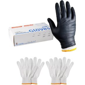 BBQ Gloves for Cooking Baking Grilling, 100 Count Disposable Nitrile Gloves and 4 Count Cotton Glove Liners Washable