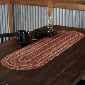 VHC Brands Cider Mill Jute Primitive Table Runner Red Textured Striped Oval Kitchen Table Decor 8"x24"