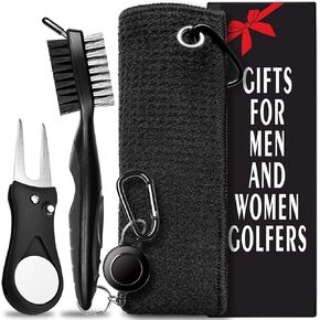 JKL Golf Towel and Brush Set - Includes a Waffle Pattern Towel w Clip,Golf Divot Repair Tool and 3 in 1 Golf Club Brush.Golf Accessories for Bag Essentials Best Golf Gifts for Men/Women (Green)