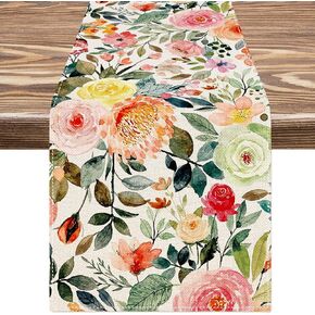 AnyDesign Floral Table Runner Watercolor Rose Flower Kitchen Dining Table Decor Vintage Spring Table Cover for Wedding Bridal Shower Indoor Outdoor, 13 x 72 Inch, AD4031