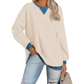 Samefar Women's Sweatshirts Oversized Color Block Crew Neck Long Sleeve Tops Casual Lightweight Pullover Shirts Y2K Clothes