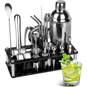 Cocktail Shaker Set Bartender Kit,23 PCS Bar Tool Set with Acrylic Stand, Professional Bar Tools for Drink Mixing, Home, Bar, Party (Include 4 Whiskey Stones) in Kuwait