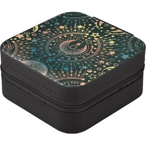 Small Jewelry Box Magical Boho Moon StarPortable Travel Jewelry Case Black Mini Box