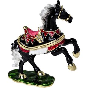 Horse Figurine Decor Circus Draft Horse Trinket Jewelry Box | Hinged Golden Crystal Enameled | Animal Keepsake | Festival, Holiday, Keepsake Gifts | Equestrian Home Decor