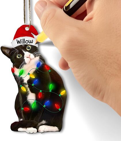 Tuxedo Cat Ornament - Black and White Cat Christmas - Bicolor Xmas Ornaments - Tuxedo Christmas Tree Hanging Ornament (Tuxedo Cat What) in Saudi Arabia