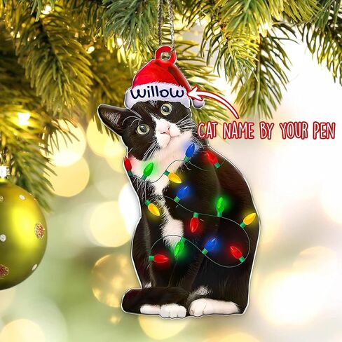 Tuxedo Cat Ornament - Black and White Cat Christmas - Bicolor Xmas Ornaments - Tuxedo Christmas Tree Hanging Ornament (Tuxedo Cat What) in Saudi Arabia