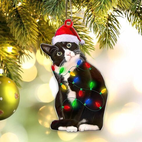 Tuxedo Cat Ornament - Black and White Cat Christmas - Bicolor Xmas Ornaments - Tuxedo Christmas Tree Hanging Ornament (Tuxedo Cat What) in Saudi Arabia