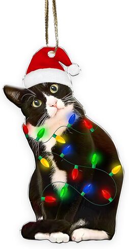 Tuxedo Cat Ornament - Black and White Cat Christmas - Bicolor Xmas Ornaments - Tuxedo Christmas Tree Hanging Ornament (Tuxedo Cat What) in Saudi Arabia