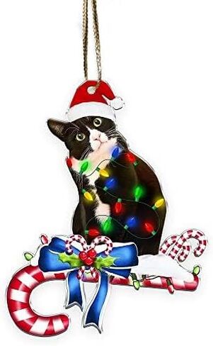 Tuxedo Cat Ornament - Black and White Cat Christmas - Bicolor Xmas Ornaments - Tuxedo Christmas Tree Hanging Ornament (Tuxedo Cat What) in Saudi Arabia