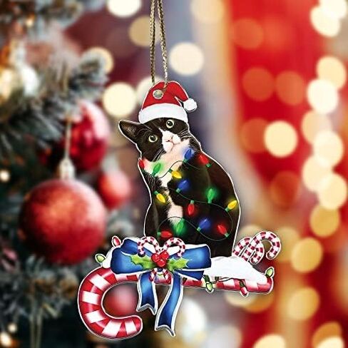 Tuxedo Cat Ornament - Black and White Cat Christmas - Bicolor Xmas Ornaments - Tuxedo Christmas Tree Hanging Ornament (Tuxedo Cat What) in Saudi Arabia