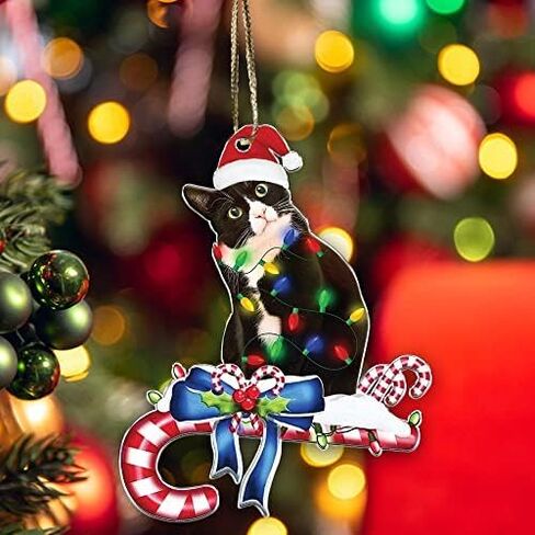 Tuxedo Cat Ornament - Black and White Cat Christmas - Bicolor Xmas Ornaments - Tuxedo Christmas Tree Hanging Ornament (Tuxedo Cat What) in Saudi Arabia