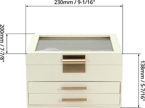 QWORK Jewelry Box with Clear Glass lid, 3 Layers Jewelry Storage Box with 2 Drawers, Watch Jewelry Display, Large Multi-Functional Jewelry Organizer, for Necklace,Earring,Ring,Bracelets in Saudi Arabia
