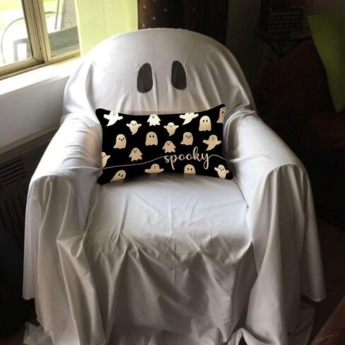 Halloween Pillow Cover 12x20 Ghost Halloween Lumbar Pillow Covers Decorations Outdoor Halloween Pillows Decorative for Halloween Home Decor for Sofa in Saudi Arabia