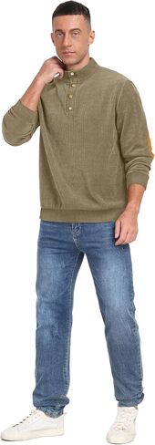 Men's Corduroy Sweatshirts,Casual Button Down Stand Collar long Sleeve Henley Pullover Sweatshirt in Saudi Arabia
