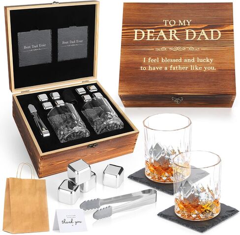 Whiskey Stones Gift Set Anniversary Gi fts for Husband | Him | Men, Husband Birthday | Wedding Anniversary | Valentine's Day Gift, 8 Stainless Steel Whiskey Stones & 2 Whiskey Glasses(11oz) in Saudi Arabia