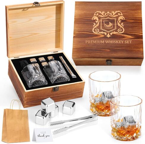 Whiskey Stones Gift Set Anniversary Gi fts for Husband | Him | Men, Husband Birthday | Wedding Anniversary | Valentine's Day Gift, 8 Stainless Steel Whiskey Stones & 2 Whiskey Glasses(11oz) in Saudi Arabia