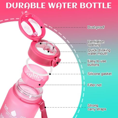 Water Bottle 32 oz, Motivational Sports Water Bottles Tritan BPA Free Water Bottle No Straw With Time Marker, Wide Mouth Leakproof Water Bottle with Strap for Gym Fitness Hiking Bike Camping - Black in Saudi Arabia