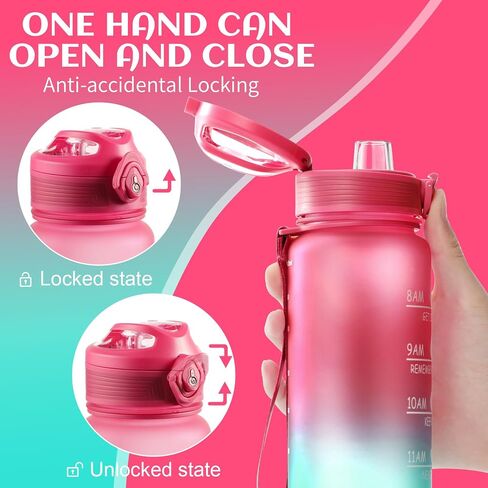 Water Bottle 32 oz, Motivational Sports Water Bottles Tritan BPA Free Water Bottle No Straw With Time Marker, Wide Mouth Leakproof Water Bottle with Strap for Gym Fitness Hiking Bike Camping - Black in Saudi Arabia