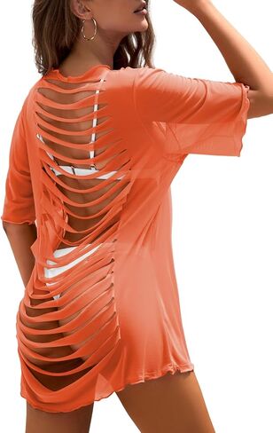 ملابس السباحة النسائية الشبكية الممزقة من Herseas، ملابس السباحة الشفافة الصلبة، ملابس الشاطئ المثيرة، بدون بيكيني in Kuwait