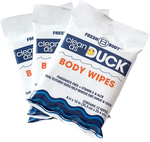 Fresh Body FB Clean As Duck Body Wipes (1 Pack, 12 Wipes) - Textured Shower Wipes with Vitamin E & Aloe - No Added Fragrance, Alcohol, Sulfates or Parabens in Saudi Arabia