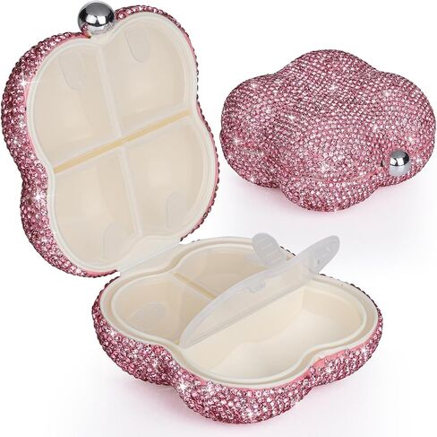 Soleebee Portable 7 Compartments Daily Pill Organizer, Bling Crystal Diamond Pill Box, Small Travel Pill Case, Pill Dispenser, Medicine Container Organizer to Hold Vitamin, Fish Oil (Black) in Saudi Arabia