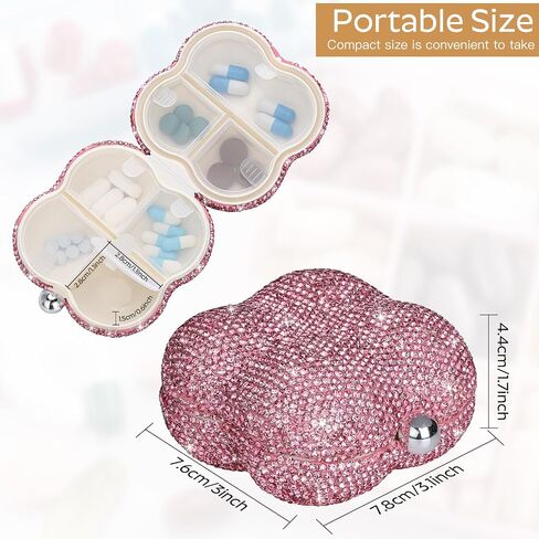 Soleebee Portable 7 Compartments Daily Pill Organizer, Bling Crystal Diamond Pill Box, Small Travel Pill Case, Pill Dispenser, Medicine Container Organizer to Hold Vitamin, Fish Oil (Black) in Saudi Arabia